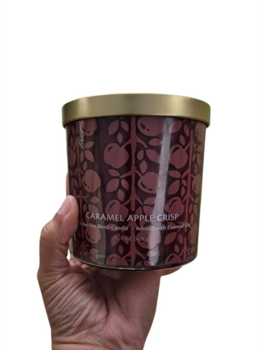 2022 Opalhouse Burgundy Caramel Apple Crisp Candle with Gold Lid 15.1 Oz New